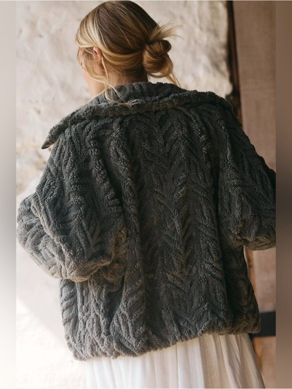 NWT Size L (P2P 25.5") - Pilcro Textured Faux Fur Jacket Color Olive (US$ 158)